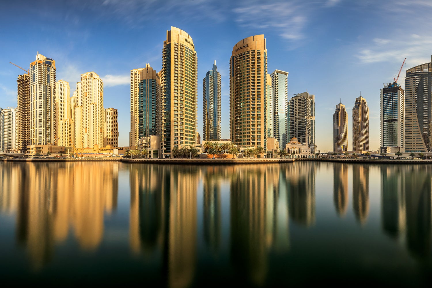 Photo Wallpaper Night in Dubai and Marina - modern boats against city  architecture - Other cities - Cities - Wall Murals