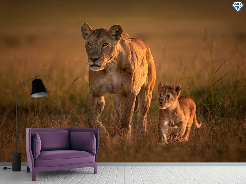 Papier peint photo Mom Lioness With Cub