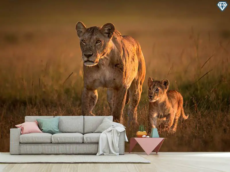 Wall Mural Photo Wallpaper Mom Lioness With Cub