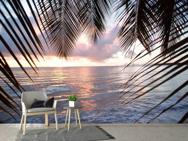 Wall Mural Photo Wallpaper Under Palm Leaves