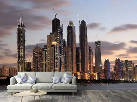 Fotobehang Skyline Dubai At Sunset
