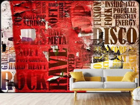 Wall Mural Photo Wallpaper Music Text In Grunge Style