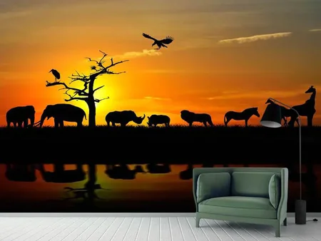 Fotomurale Animali da safari al tramonto