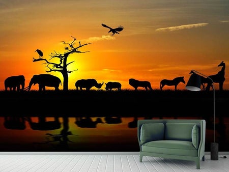 Papier peint photo Animaux de safari au coucher du soleil