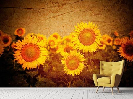 Fototapete Retro-Sonnenblumen