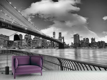 Fototapete Skyline Schwarzweissfotografie Brooklyn Bridge NY