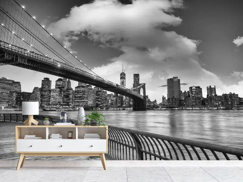 Valokuvatapetti Skyline Black And White Photography Brooklyn Bridge NY