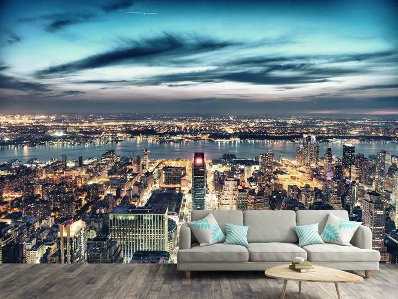 Fotobehang Skyline Manhattan City Lights | Nu bestellen