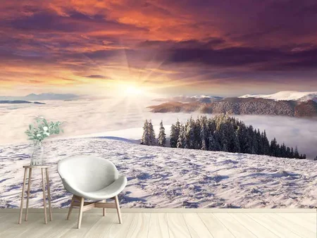Papier peint photo Lever de soleil dans un paysage d'hiver
