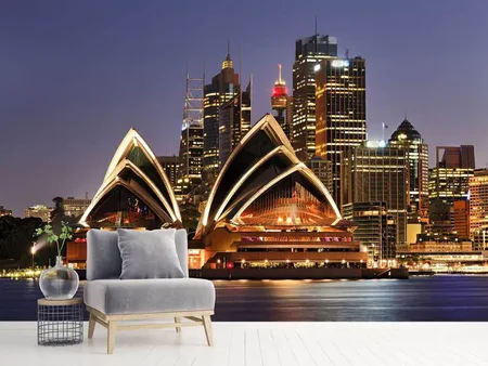 Wall Mural Photo Wallpaper Skyline With The Boat In Front Of Sydney